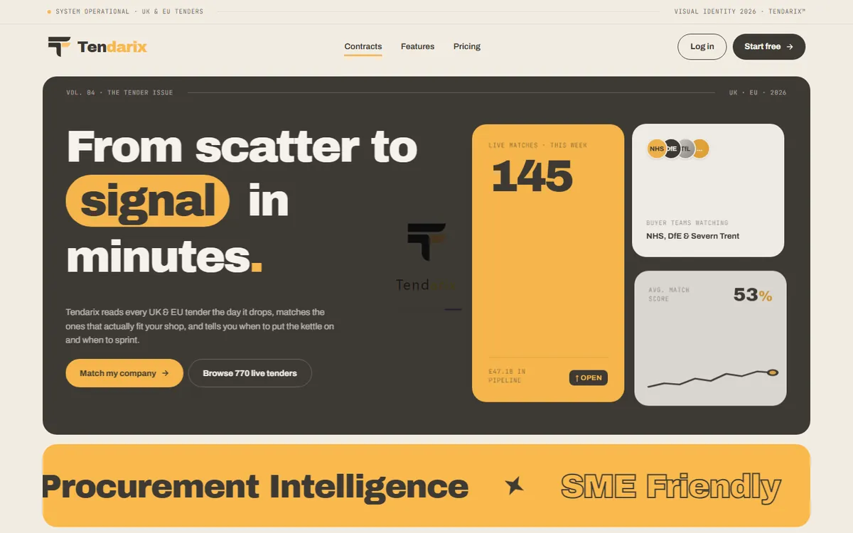 Tendarix homepage screenshot